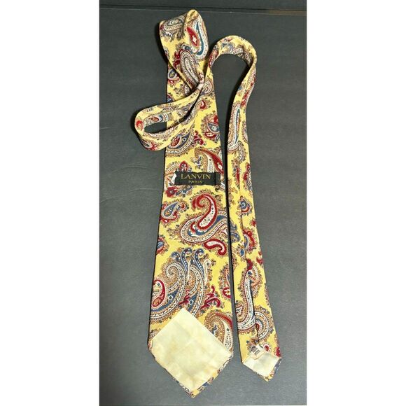 Vintage Lanvin Paris Tie – Yellow Red Blue Paisley Print – 100% Wool Necktie - Picture 1 of 4